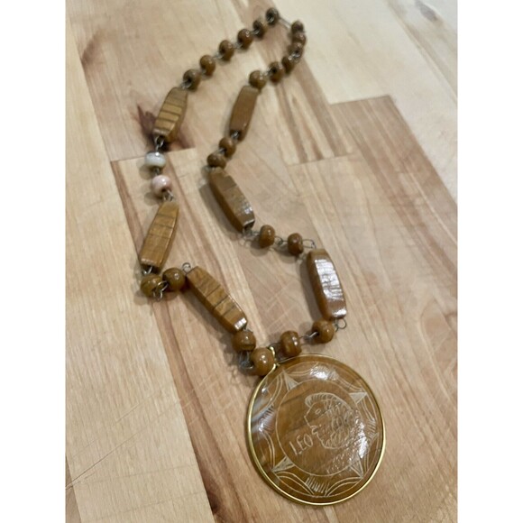 Jewelry - Vintage Hand Carved Mexican Leo Pendant Boho Hippie Indie Necklace Natural Stone